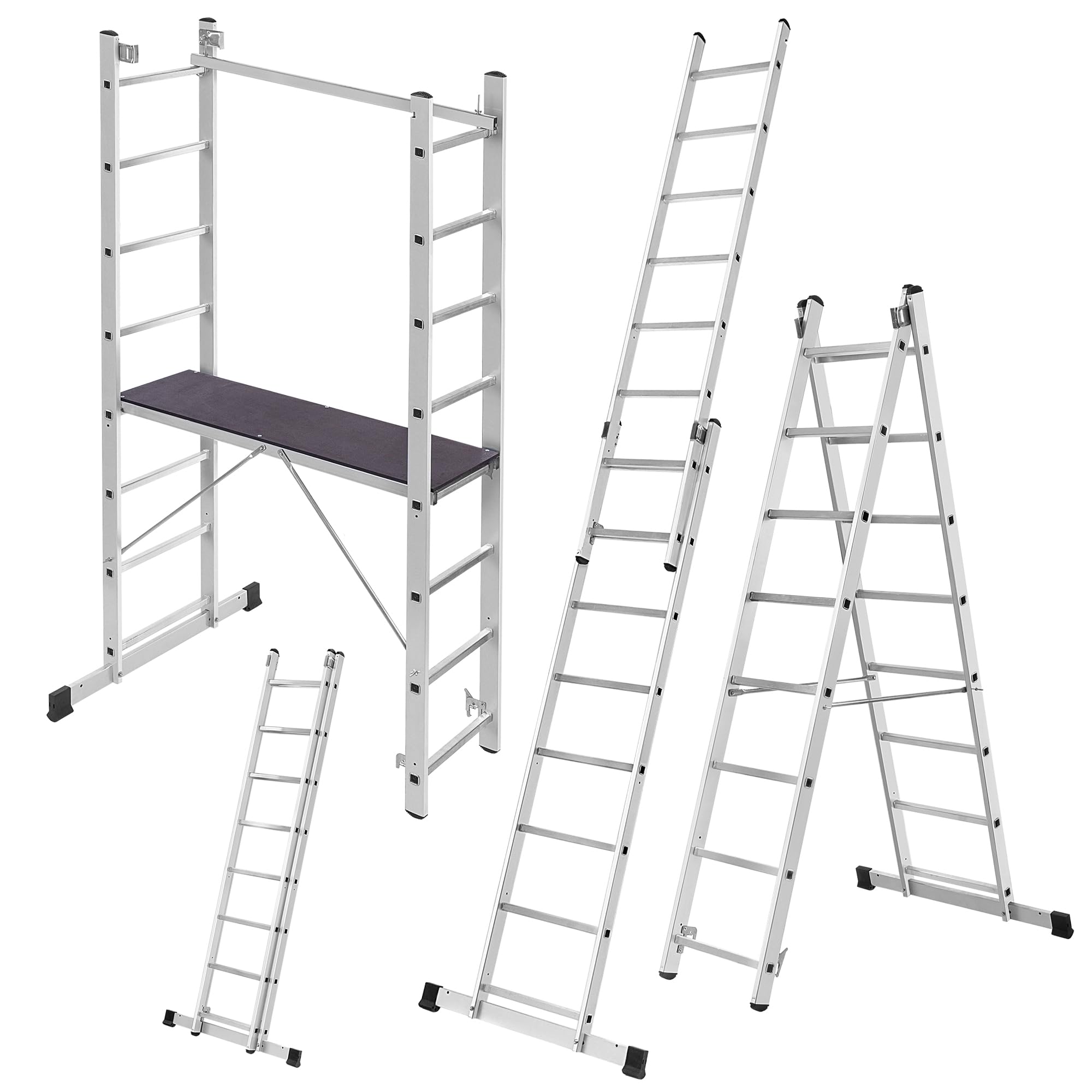 KADAX Andamio Aluminio 16 peldanos | 114x214cm | Plataforma Antideslizante | Escalera Plegable Multiusos | hasta 150kg