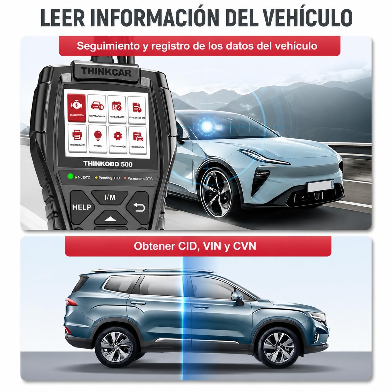 ThinkOBD 500 Diagnosis Coche Multimarca con Sistema del Motor | Diagnosis Coche Multimarca Para Protocolos OBDII/EOBD, Verificación de Smog/Prueba EVAP/Apague MIL...