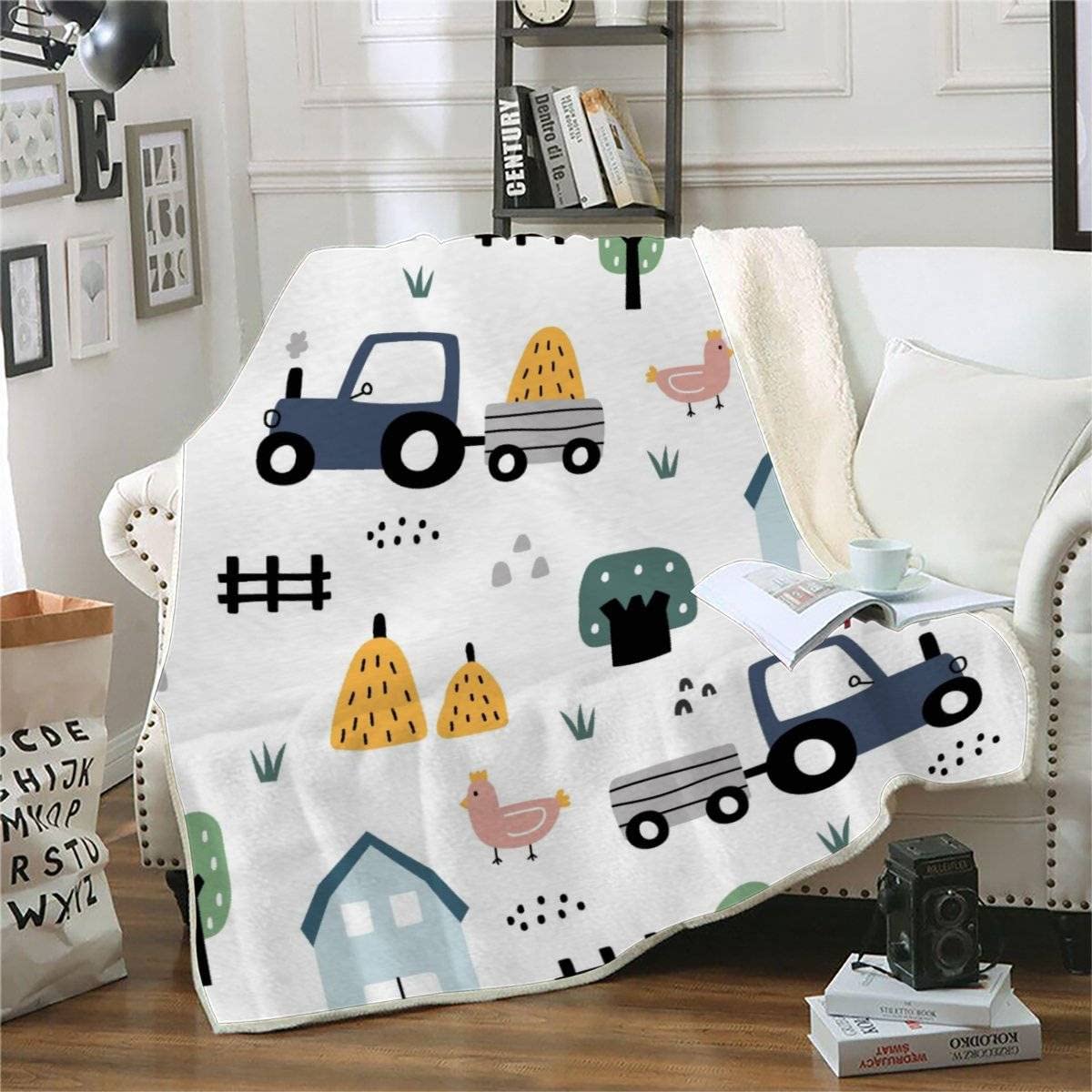 Couverture tracteur 130x150 cm plaid microfibre lit 1 personne