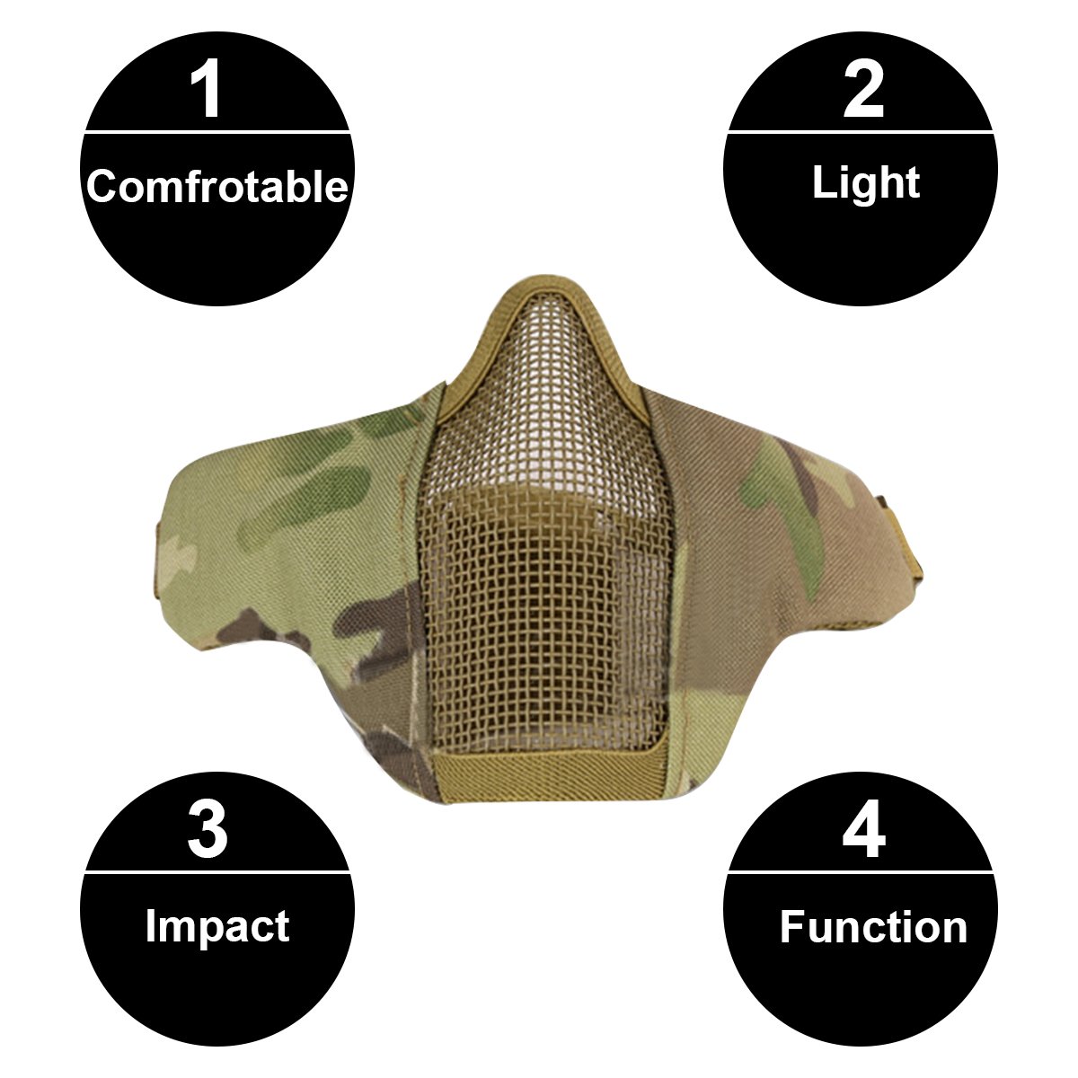 GES Mascherina Tattica Pieghevole Maschera Esterna Maschera Protettiva Maschera Protettiva Maschera Respirabile per Airsoft Paintball CS con Cintura Regolabile in Cintura