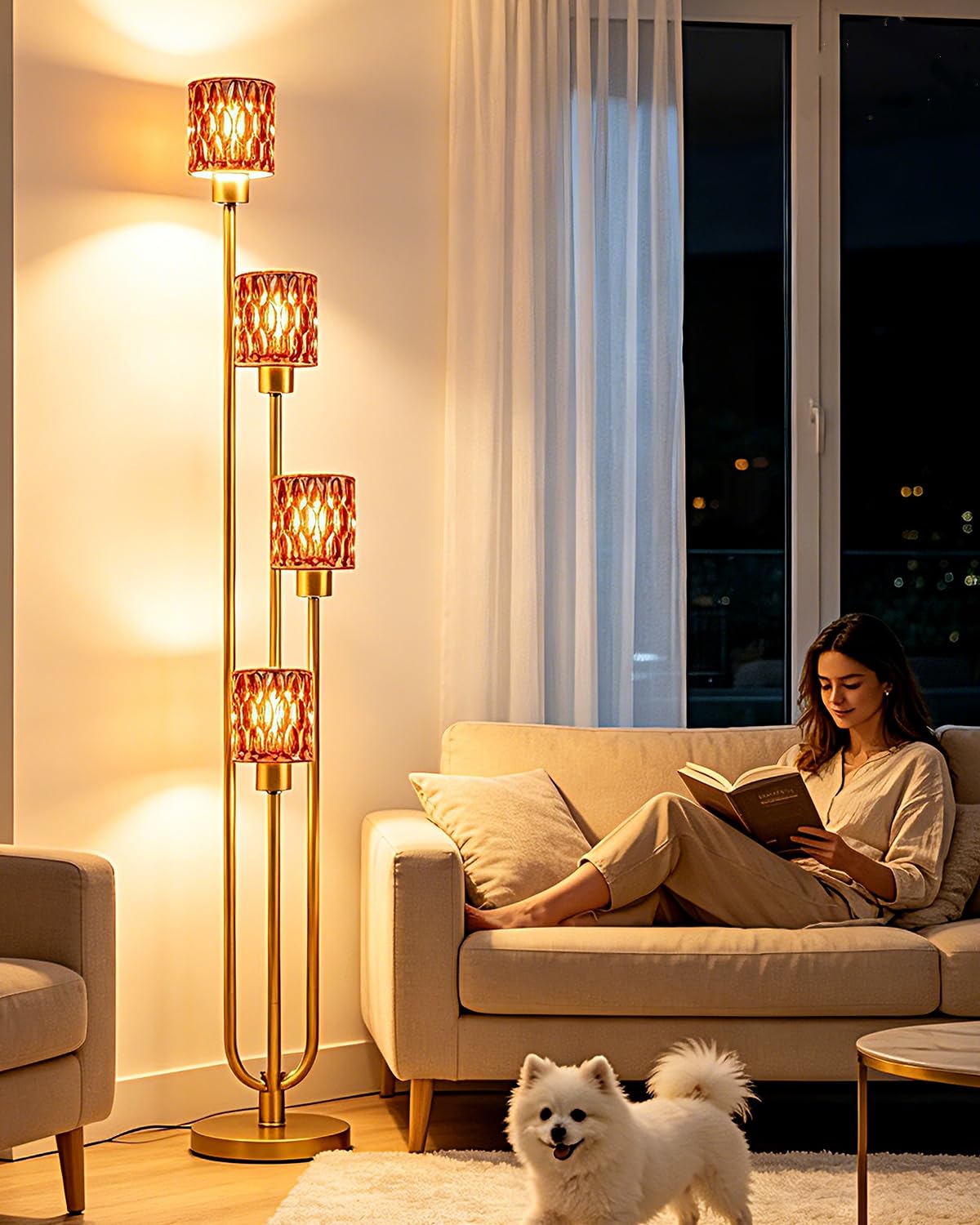 Lightdot Glass Floor Lamp Gold Floor Lamps with Deep Red Glass Shade 3000K Bulbs Included Unique Modern Standing Tall Lamp with 5Lbs Heavy Base for Living Room/Bedroom/Sofa Beside