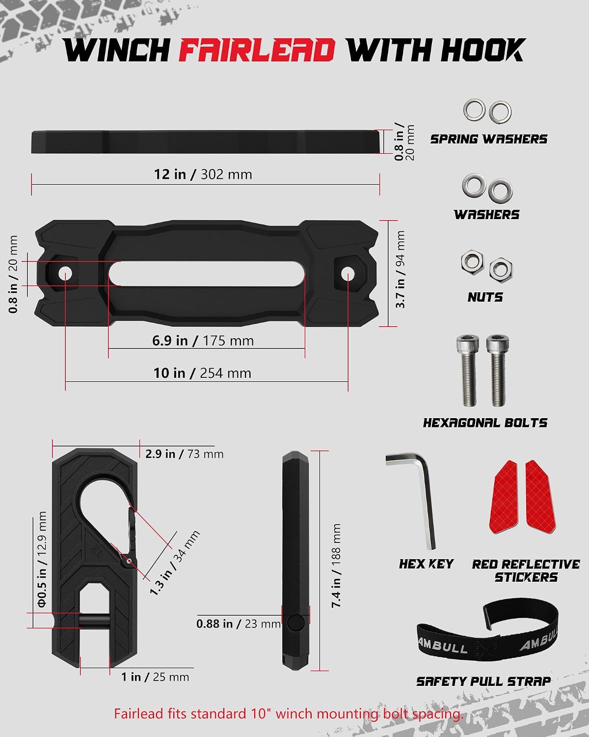 Winch Fairlead with Tow Hook, Aluminum Hawse Fairlead with Grade 80 Forged Steel Winch Hook, 33000lb Break Strength Winch Fairlead Hook Set for Off-Road Vehicle Recovery, BlackBlack