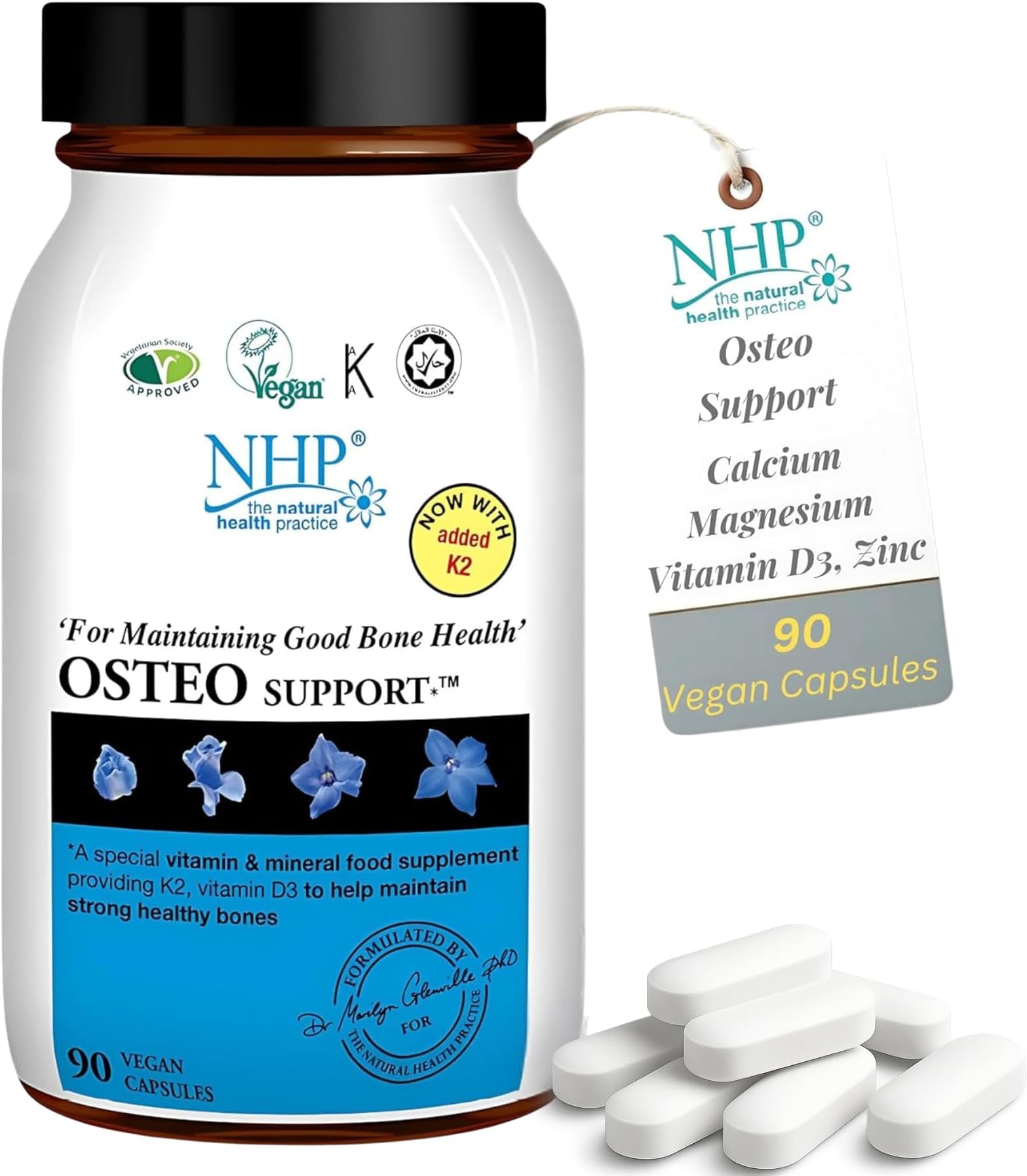 NHP Advanced Osteo Support - Multivitamin Supplement for Healthy Bones with Calcium, Magnesium, Vitamin D3, Zinc, and Digestive Enzymes,Vegan, All-Natural,No Fillers - 90 Vegan Capsules