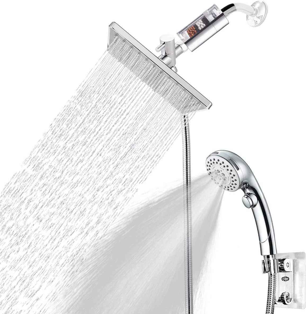 LOHNER Shower Head with Water Filter Combo,8" Large Rainfall and 5