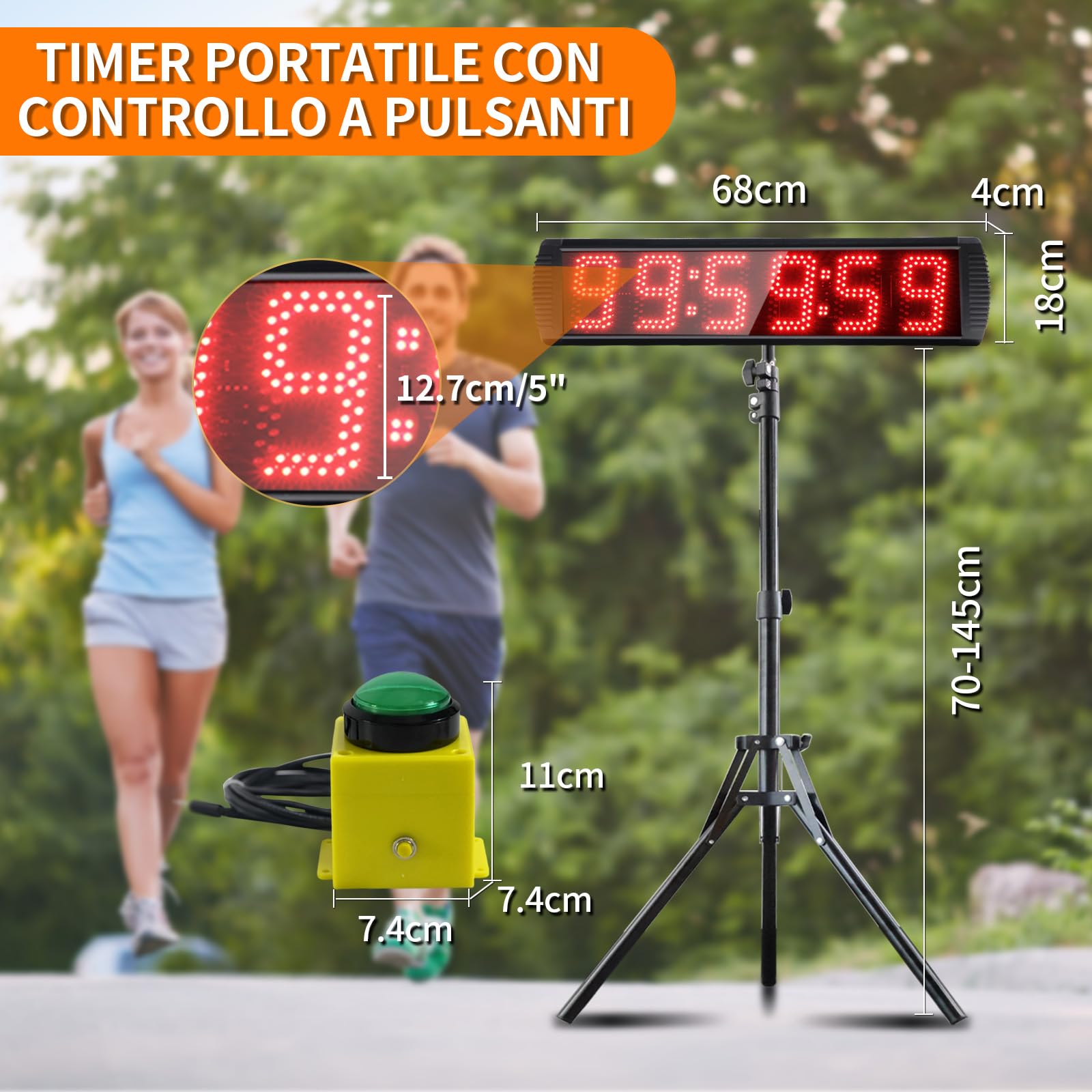 YZ Orologio da Parete Digitale, Cronometro Sportivo con Telecomando, Timer per Gare con Display a Led, Cronometro/Conto Alla Rovescia, Timer per Palestra da 5'' con Supporto per Casa Palestra Garage
