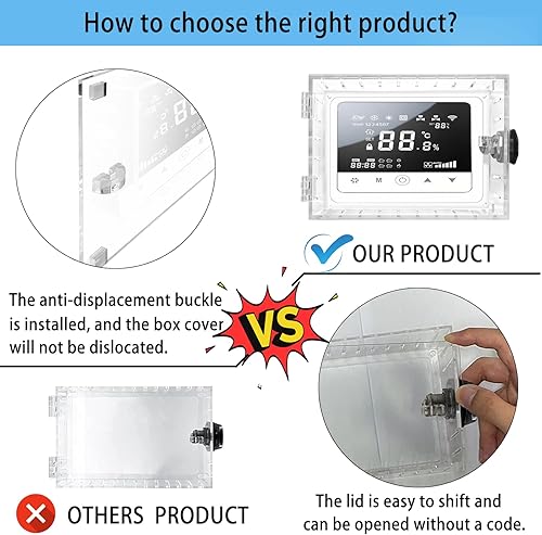 Miniatura 3 de Young Dance Caja de bloqueo universal de combinación de termostato, protector de termostato grande transparente para termostatos de pared, cubierta