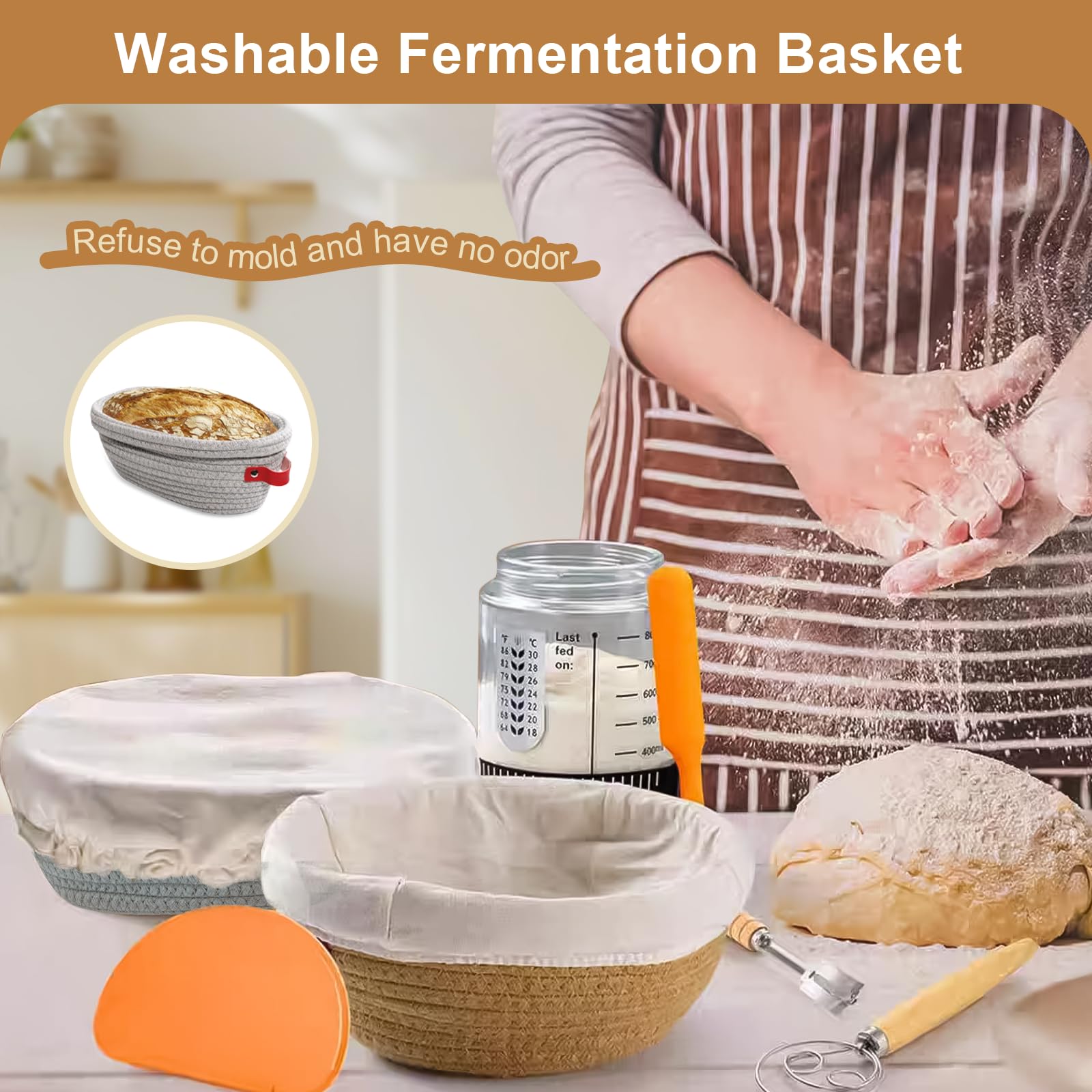 Banneton pour pain - panier de fermentation, ensemble de 2 corbeilles à pain (ovale et rond) - pour boulangers, épouses et mères - cuisson du pain