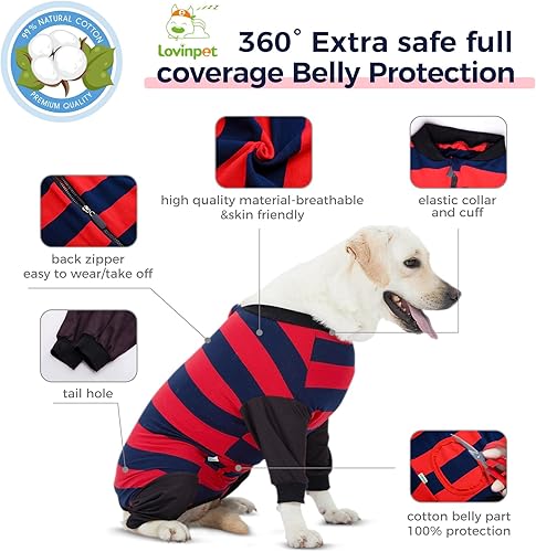 Miniatura 3 de LovinPet Camiseta de recuperación para perro Pitbull, antilamedas, traje cómodo para herida abdominal después de cirugía, diseño recortado de