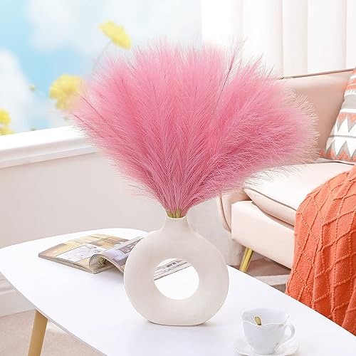 Miniatura 7 de Serwalin Hierba de las Pampas rosa de 17 pulgadas, 6 piezas, césped artificial de pampas, decoración de centros de mesa de pompas artificiales,