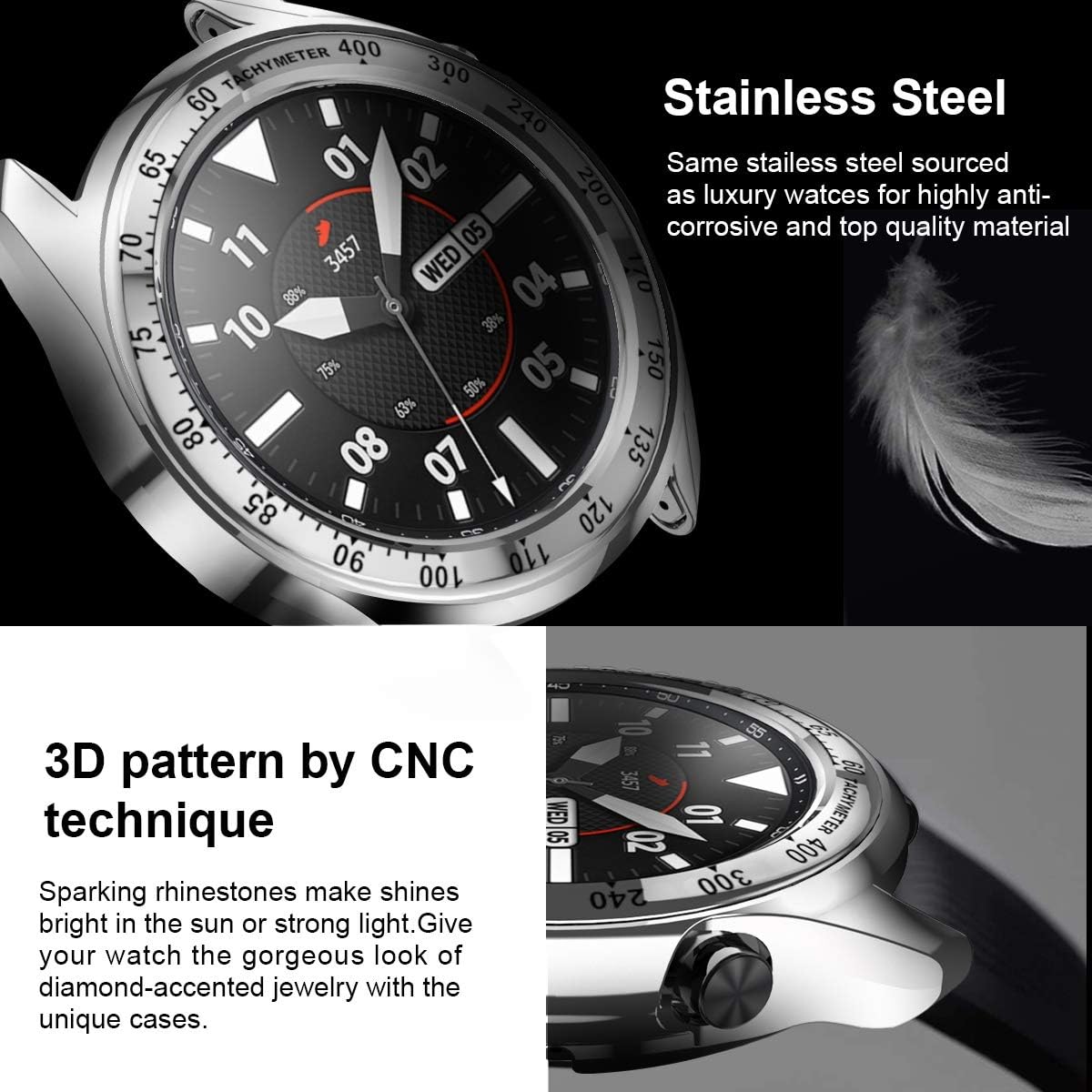 [2 Pack] JZK Samsung Galaxy Watch3 45mm Bezel Ring Styling,Adhesive Cover Anti Scratch & Collision Protector Bezel Loop+Protector Case for Samsung Galaxy Watch3 45mm Accessories