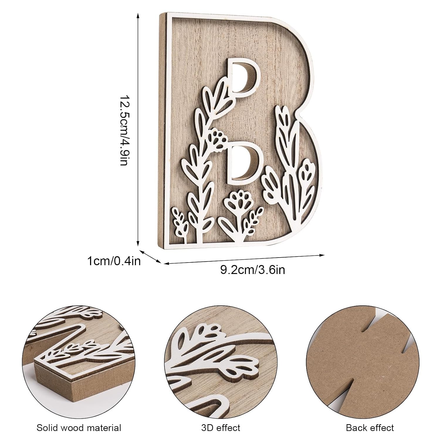 3D Layered Floral Paintable Initial Wooden Letters for Wall Decor, 4.9" Alphabet Letters for Crafts Letter B Tabletop Decor, Boho Nursery Name Sign, Rustic Wedding Birthday Home Decorations image 2