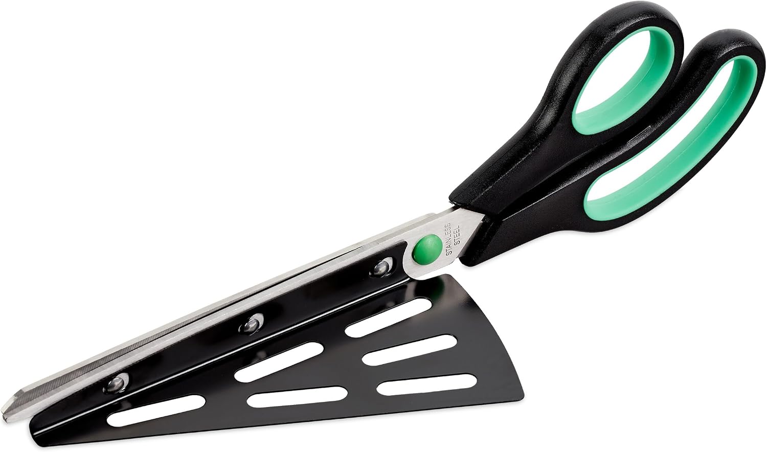 Relaxdays 2 x pizza scissors with pizza spatula, stainless steel kitchen scissors, dishwasher-safe, black-green