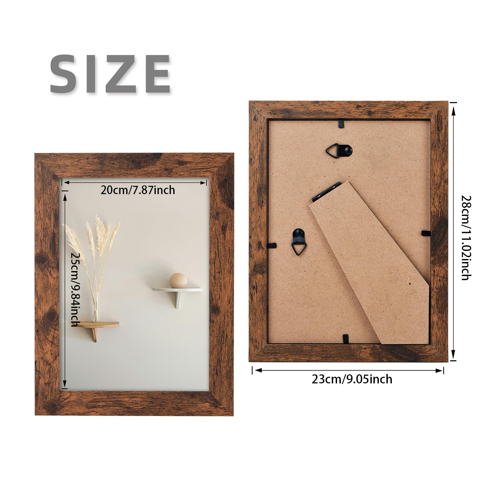 LYYYYX Wooden Picture Frame Rustic 10x8inch Brown Photo Frame matted for 7x5in and 6x4in Picture,with Perspex Set of 3 Certificate Freestanding and Wall Mountable - Image 3