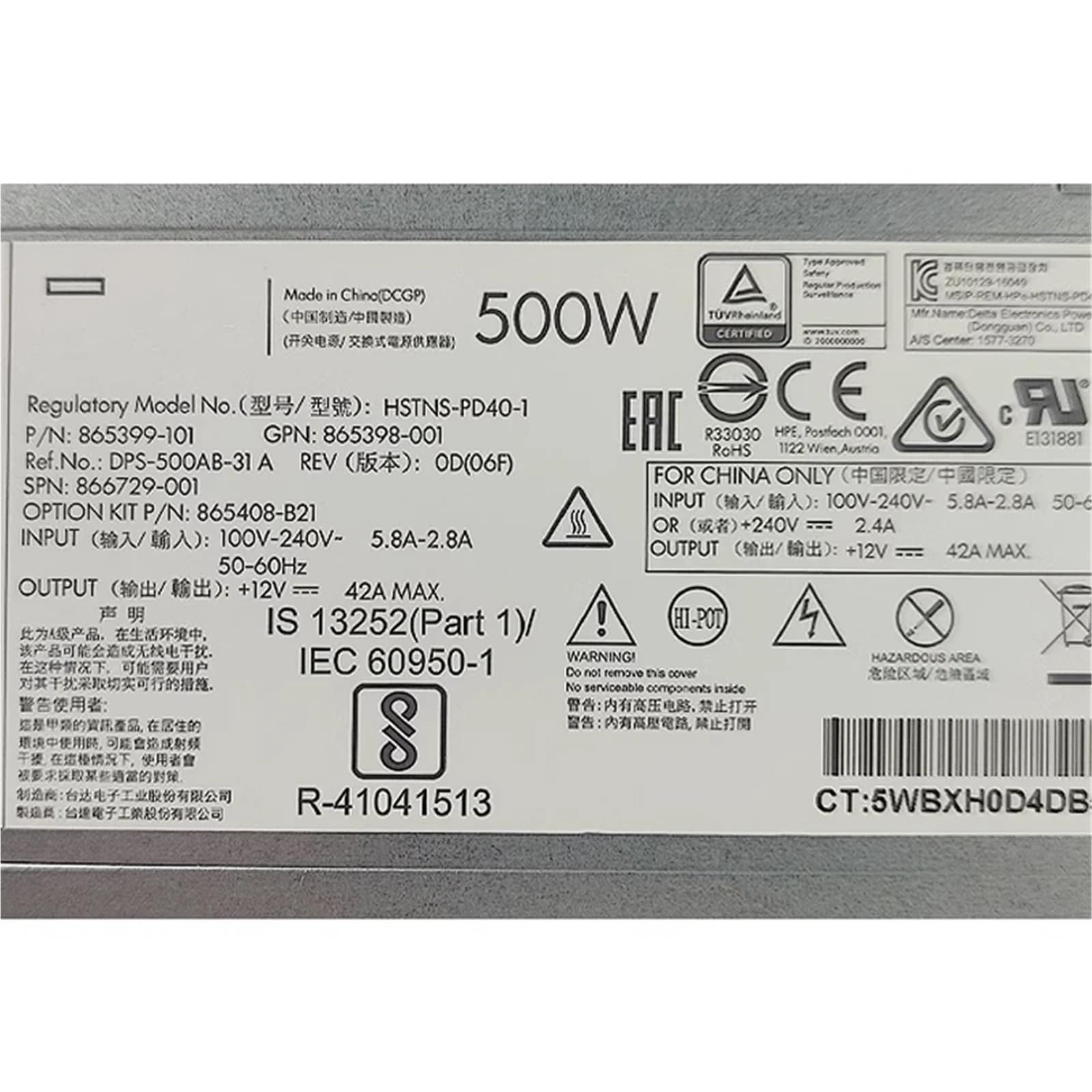 500W for DL380 G10 Gen10 500W Fuente de alimentación del Servidor HSTNS-PL40-1 865398-001 866729-001 865399-201 865408-B21