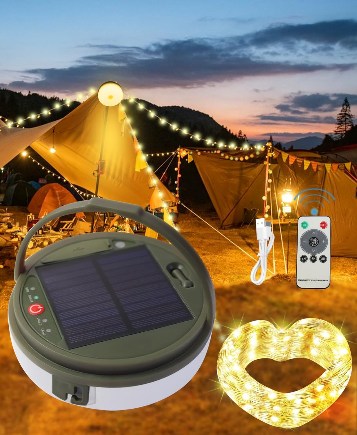 Camping String Lights Solar Upgraded 2 in 1, Camping String Lights ...