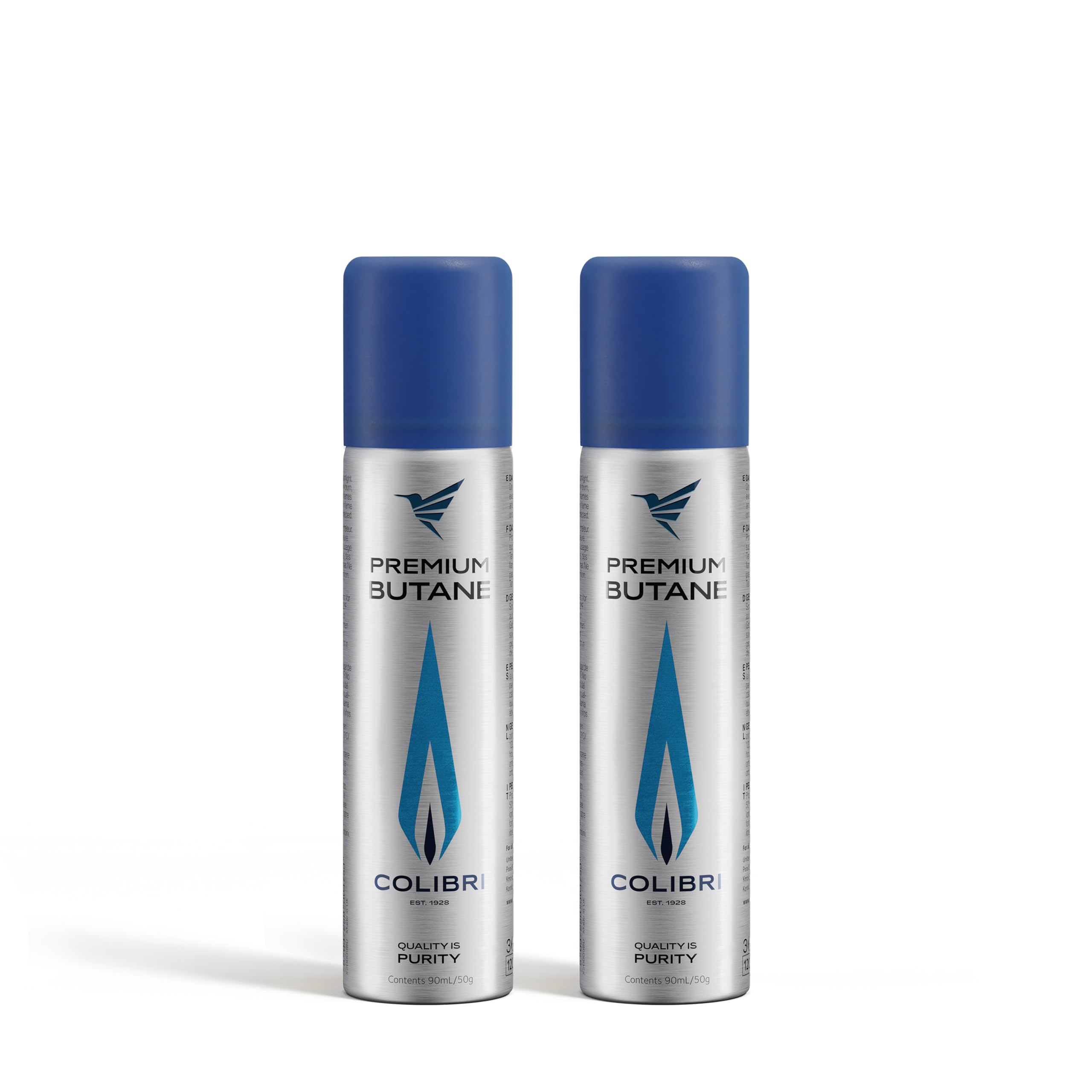 Colibri – Gas butano 2 x 90 ml para Recarga de encendedores, sopletes de Cocina y quemadores Bunsen – Botella de butano Premium en Formato Compacto