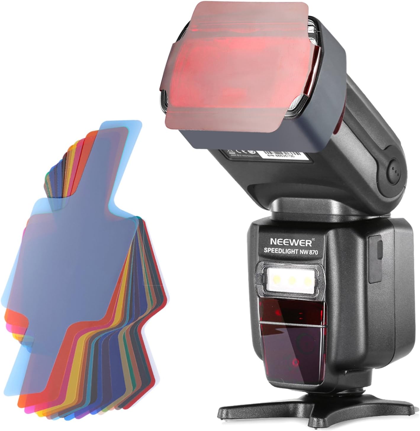 Neewer NW870 flash with color filter attached