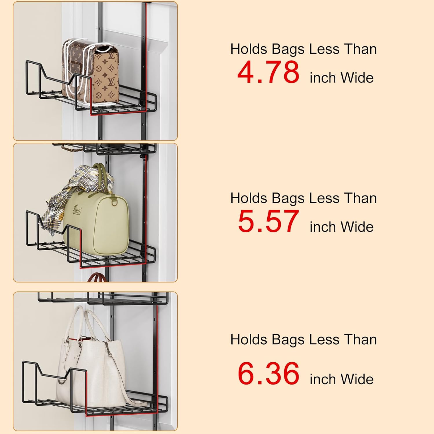 Metal Purse Organizer, Over The Door Storage, Door Organizer Hanging, Purse Hanger for Wall, Laundry Room Organization and Storage, Bag Hanger for Closet, for Bathroom, Pantry