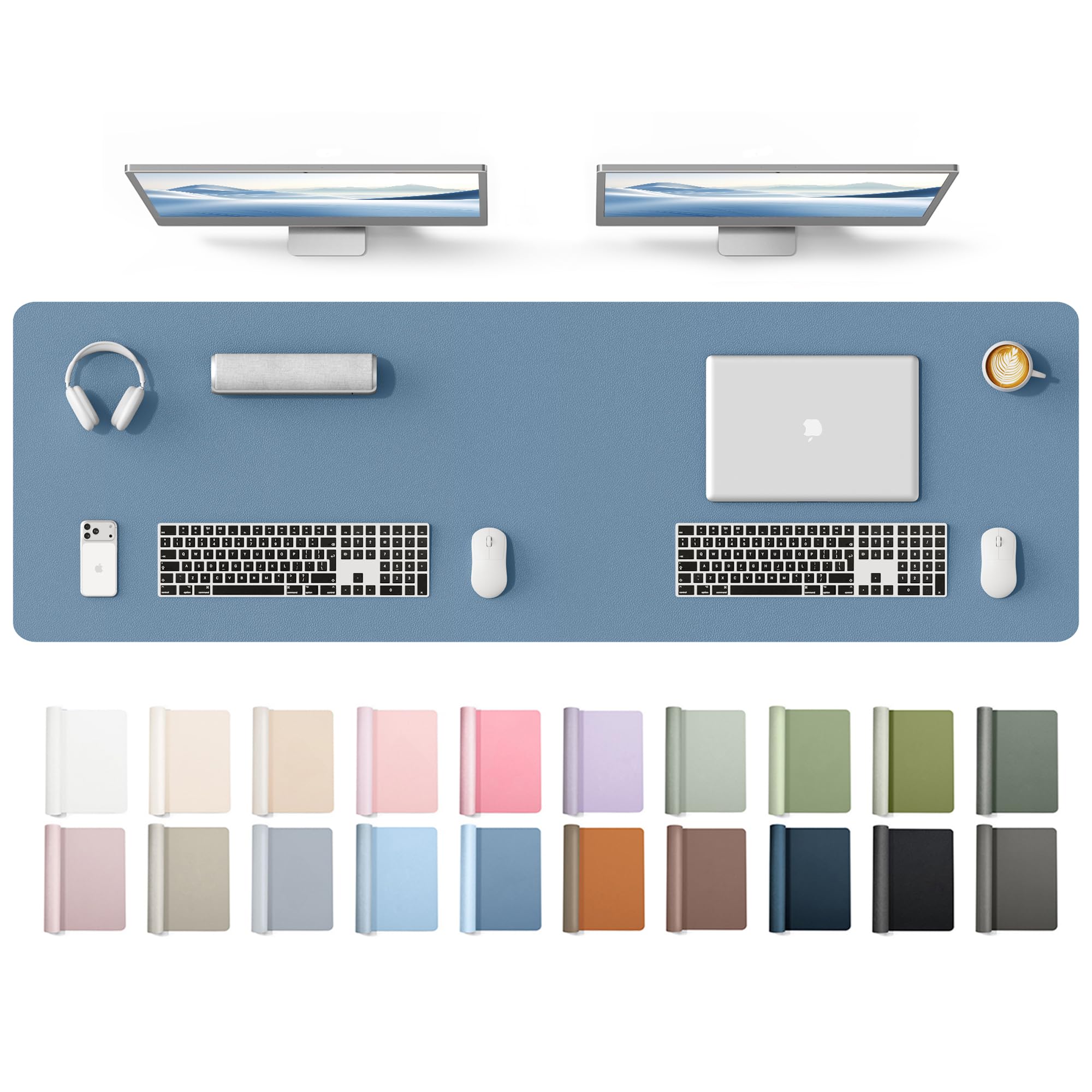 YSAGi Leather Desk Protector, Office Mat, Large Mouse Mat, Non-Slip PU Leather Blotter, Laptop Desk Mat, Waterproof Writing Pad for Office and Home(Blue, 63" x 17.2")