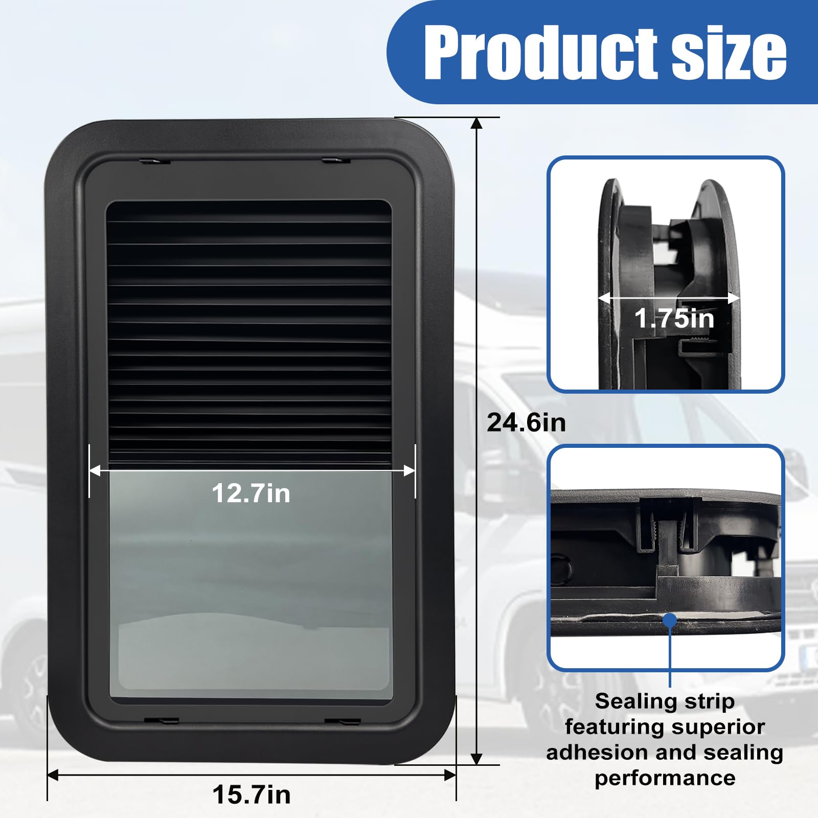 Condition photo showing New/Like New for 806621 rv window complete window kit, rv thin pleated shade replacement for rv entry doors, compatible with lippert rv entry doors, black