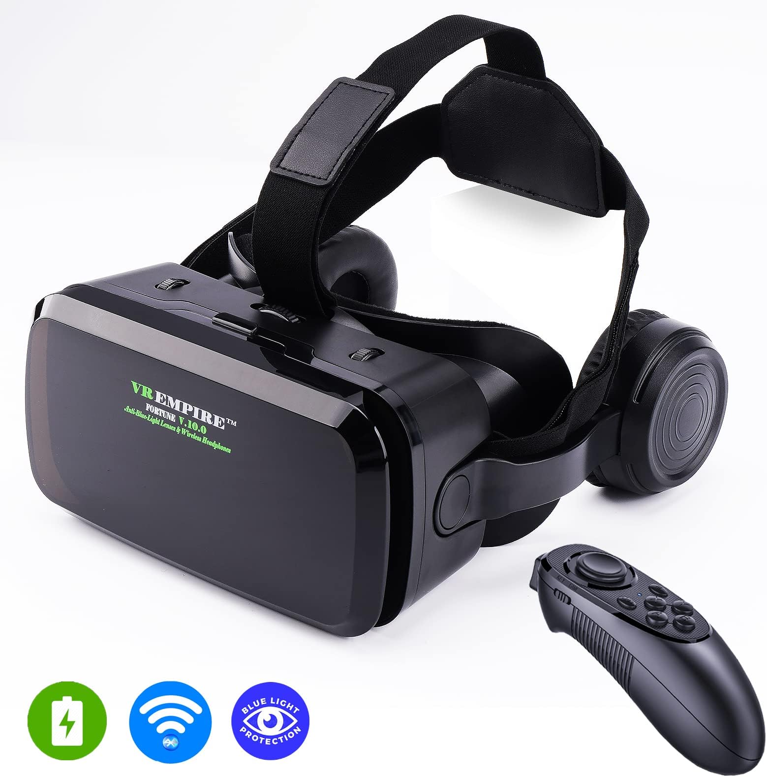 VR Headset Virtual Reality Headset 3D Glasses with 120°FOV, Anti-Blue-Light Lenses, Stereo Headset, for All Smartphones with Length Below 6.3 inch Such as iPhone & Samsung HTC HP LG etc.