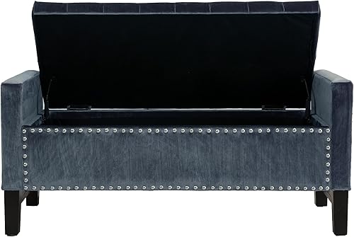 Miniatura 6 de Iconic Home Marcus Neo - Banco de almacenamiento tradicional de terciopelo color gris