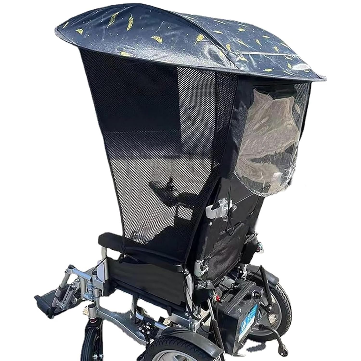 Portable Folding Electric Wheelchair Sun Shade Rain Cover -UV Resistant Protection,Side Gauze Breathable Height Adjustable Within 110cm | Universal Bolt-On Mount(Without Handles,Rainproof)