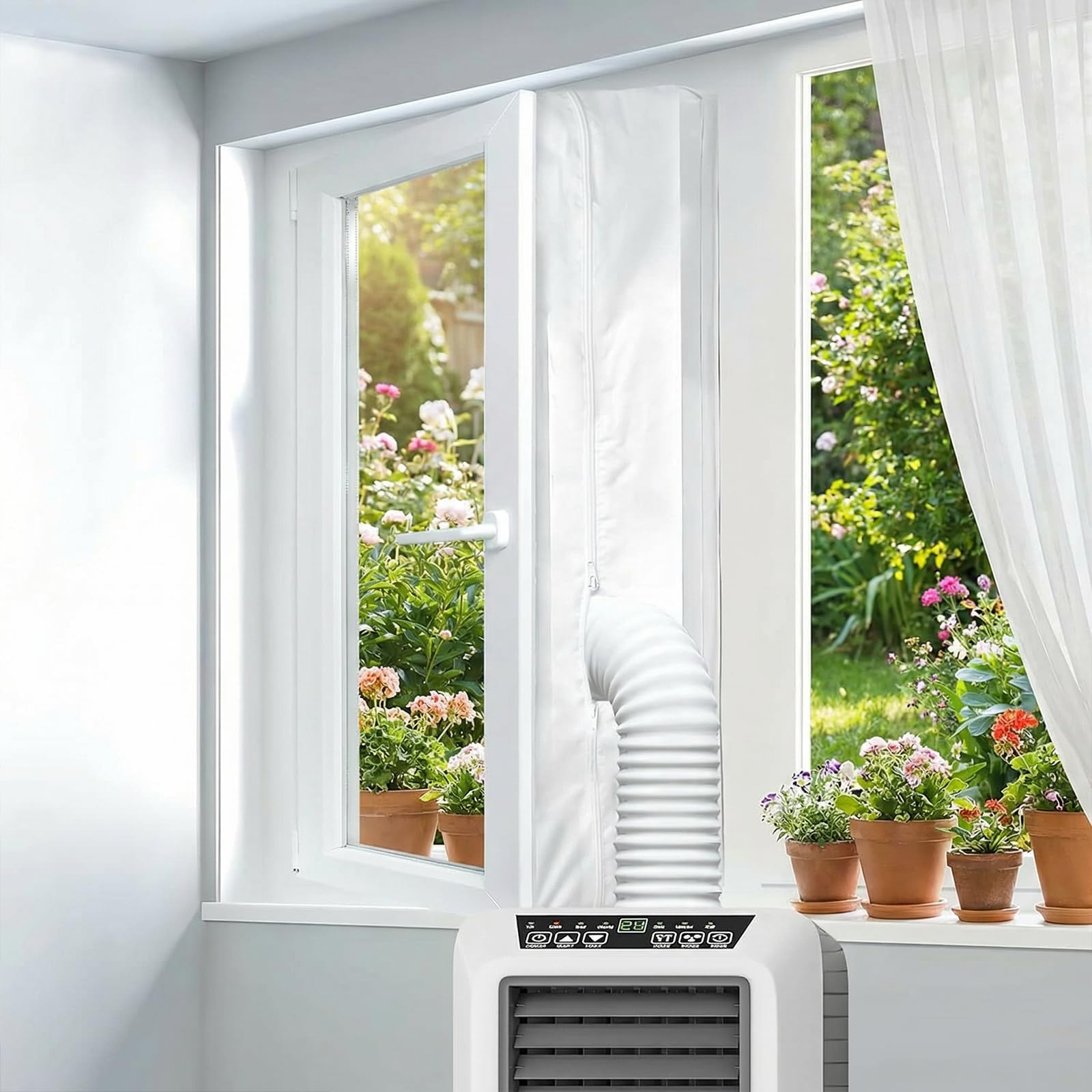 Guarnizione Finestra Condizionatore, 400cm Guarnizione Universale per Condizionatore Portatile Kit Finestra con Doppia Zip, Window Seal per Asciugatrice (Facile da Installare)