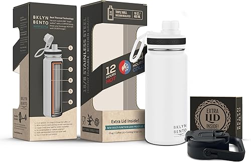 Miniatura 5 de Botella de agua de acero inoxidable de doble pared con 3 tapas a prueba de fugas, tapa para chug, popote y café, mantiene las bebidas frías durante