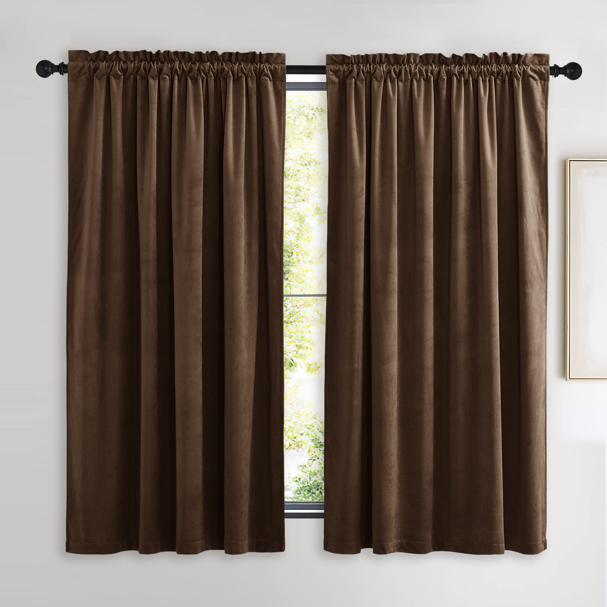 Photo 1 of NICETOWN Thermal Insulated Brown Velvet Curtains, Sound Reducing Heavy Matt Solid Room Darkening Drapes/Panels for Holiday (2 Panel Per Pack, 63 inches Long)