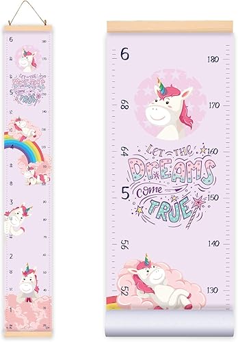 Tabla de crecimiento de altura para niños unicornio regla de lona de medición de bebé. Decoración de pared colgante de guardería para niñas, regalo