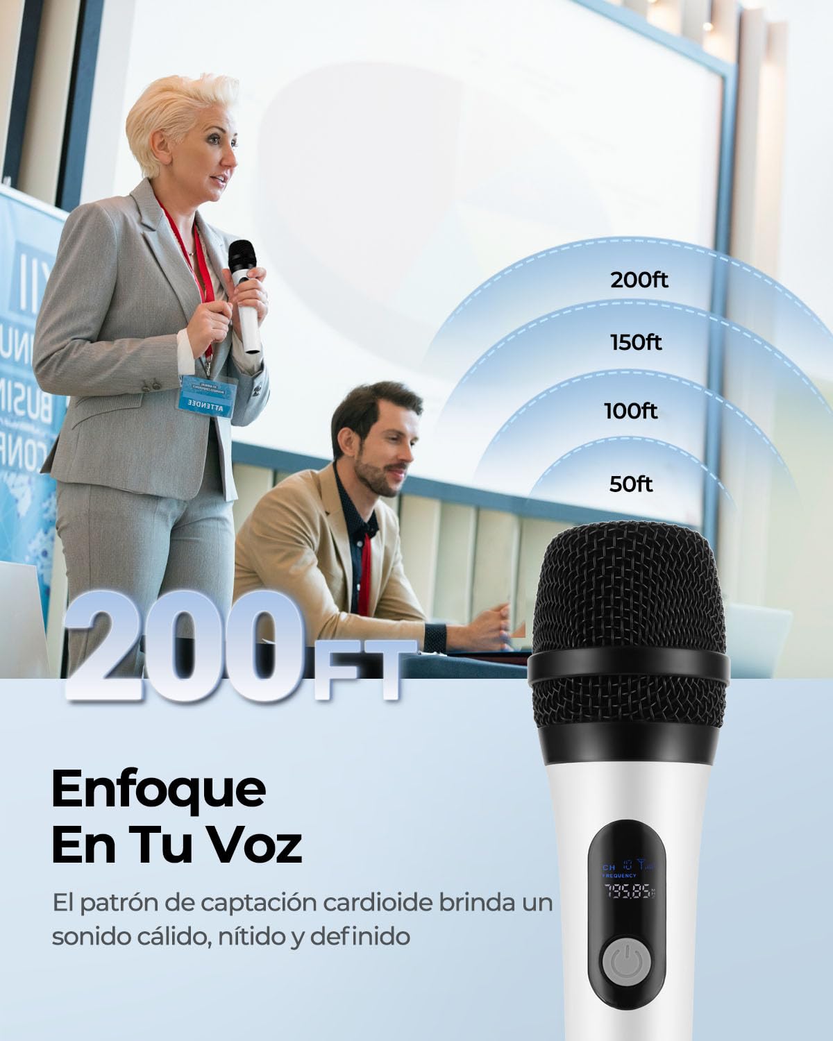 ALPOWL Micrófono inalámbrico, Micrófono Bluetooth dinámico Dual Digital con Receptor Recargable, Alcance de 60M, micrófono para Cantar, Karaoke, reuniones, Iglesia, Boda