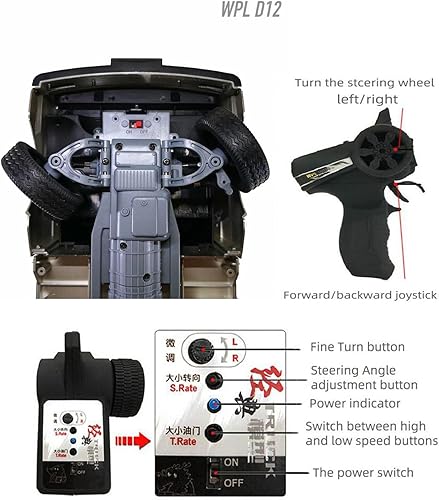 Miniatura 8 de WPL D12 RC Car 110 RC Drift Car RTR Auto de control remoto, Kei Truck Crawler Off Road 2.4G con dirección proporcional del acelerador 260 motor de