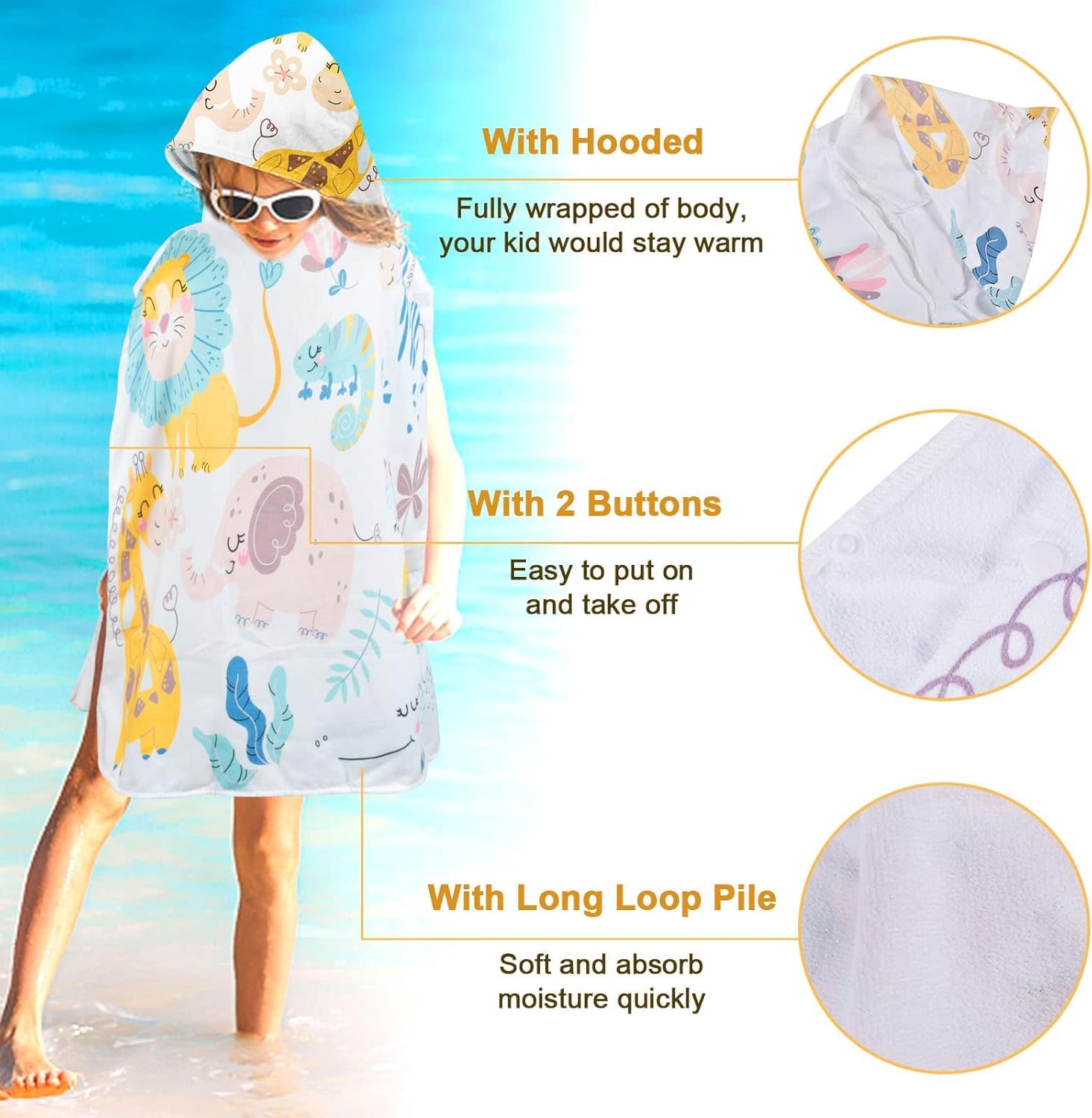 Accappatoio Poncho Per Neonato - Asciugamano Super Assorbente Per Mare/Piscina, 65x75 Cm, 100-120 Cm - Foto 13