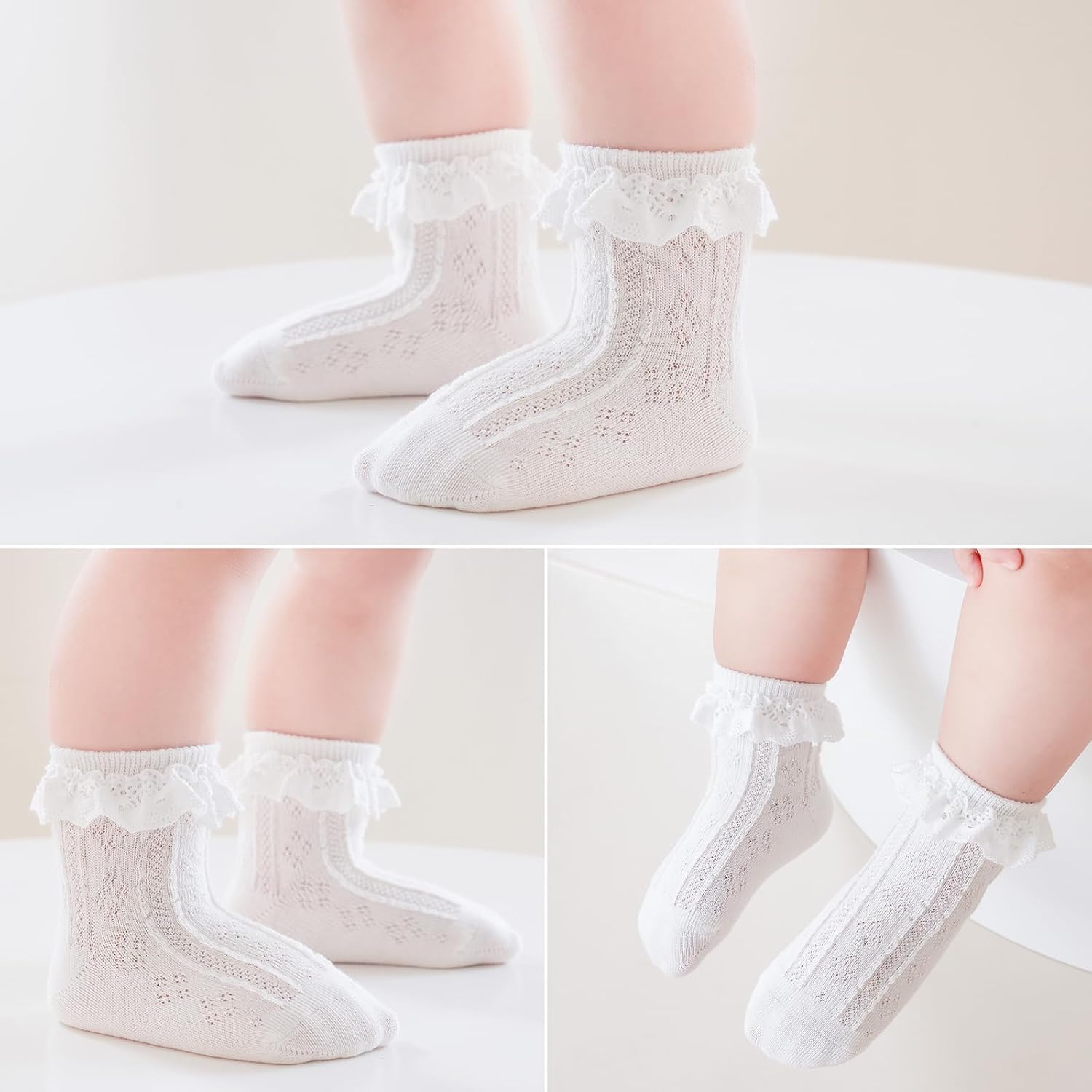 EPEIUS Baby Lace Socks Newborn Girl Eyelet Ruffle Socks Infant Toddler Dress Crew Sox 0-6/6-12/12-24 Months image 3