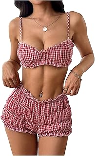 SOLY HUX Women's Summer Short Set 2 Piece Plaid Crop Camisole Bra Bloomer Shorts Festival Rave Outfits Price In India