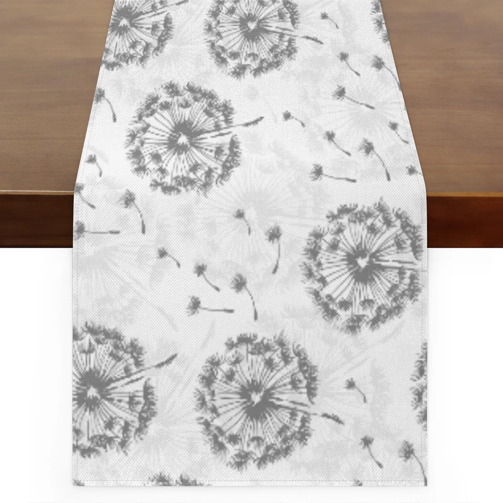 Dandelion Table Runner 72 Inches Long Linen Grey Dandelions Table Runners for Farmhouse Holiday Party Kitchen Dinning Table Decoration