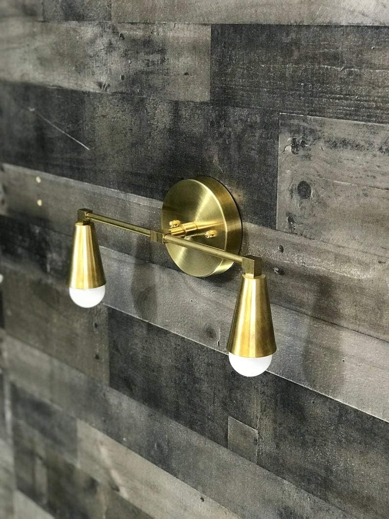 Regal Nauticaz Brass Modern Wall Sconce Vanity 2 Cone Bulb Modern Mid Century Industrial Light