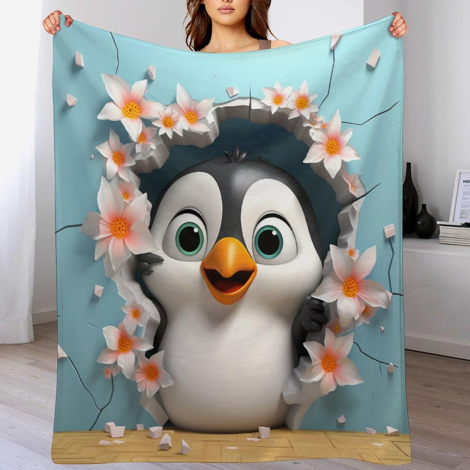 Couverture polaire contre le froid plaid pingouin en flannel isolante pour lit et canapé