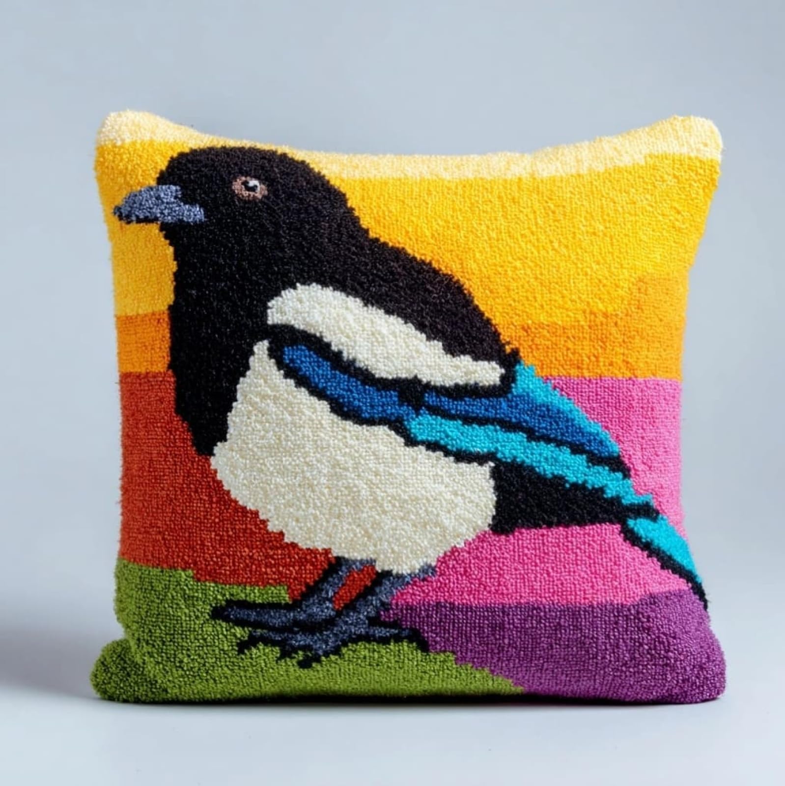 AxiangziK Latch Hook Kits for Adults,Animal Sparrow Latch Hook Pillow Kits 17X17 Inches DIY Needlework Crafts Everything Included Gift for Family Friends