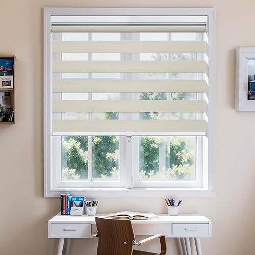 Miniatura 5 de MiLin Persianas opacas con diseño de cebra, sin cordón, de doble capa, enrollables, transparentes, con aislamiento térmico, reducen el ruido