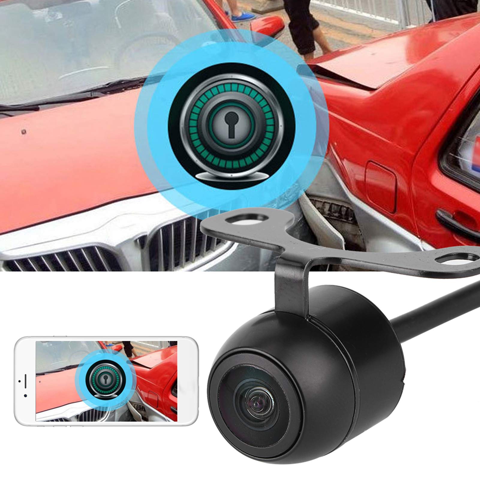 Telecamera CCD per auto, Mini telecamera frontale Sensore di immagine CCD universale Visione notturna Impermeabile con interruttore PAL/NTSC