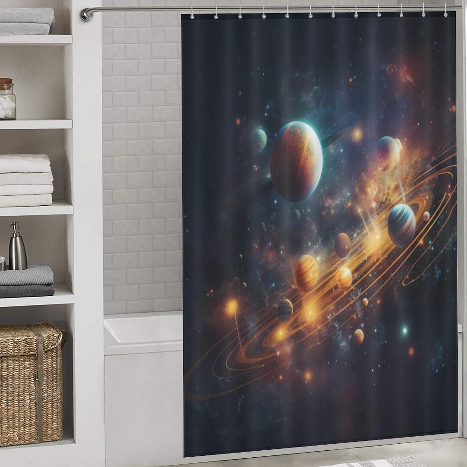 Rideau de douche ciel étoilé en polyester imperméable lavable avec 12 crochets 152x183cm