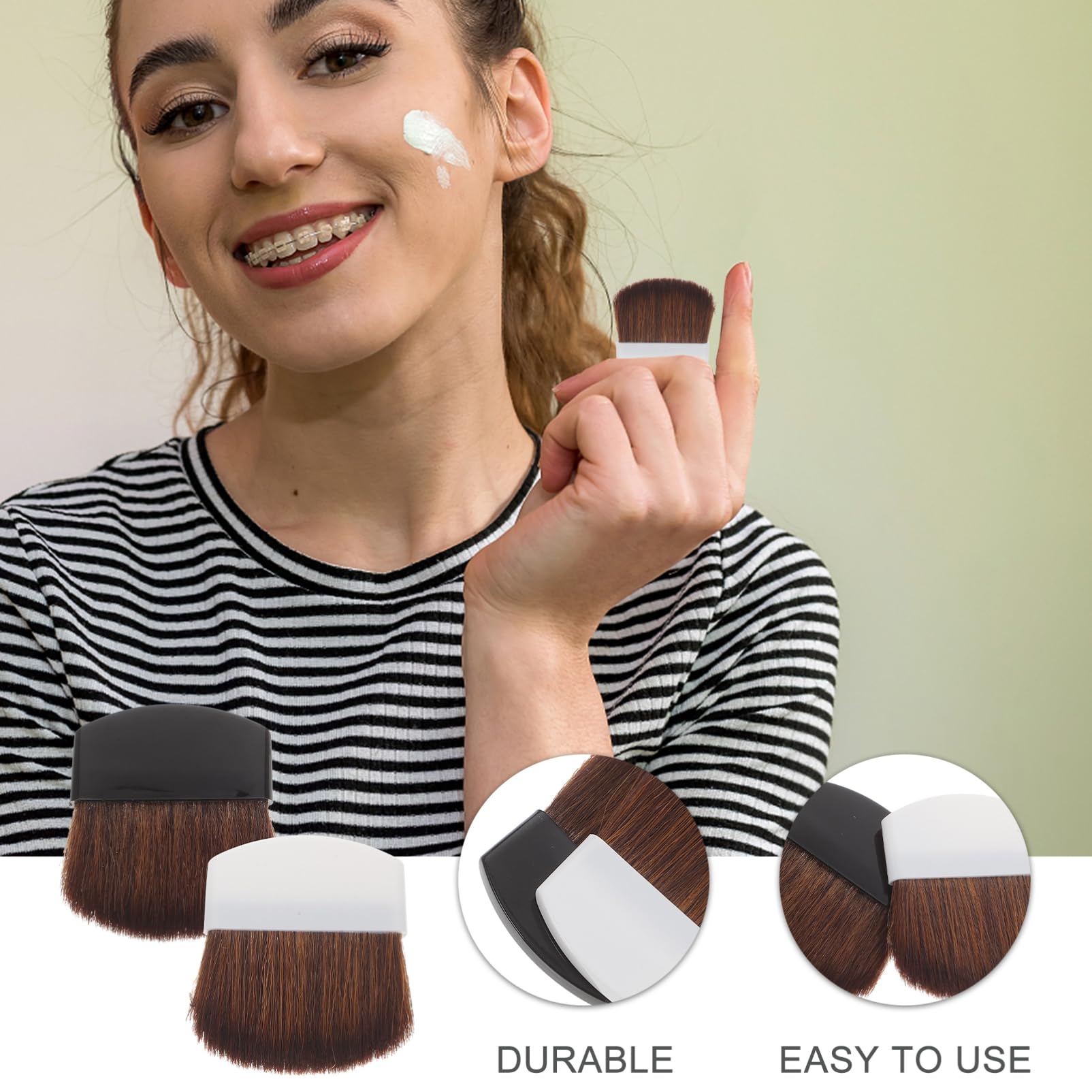 Pennelli per Blush Professionali Portatili 2 Pezzi Setole Dense in Crine di Cavallo, Manico in Plastica Bianco e Nero, per Trucco Viso e Polvere