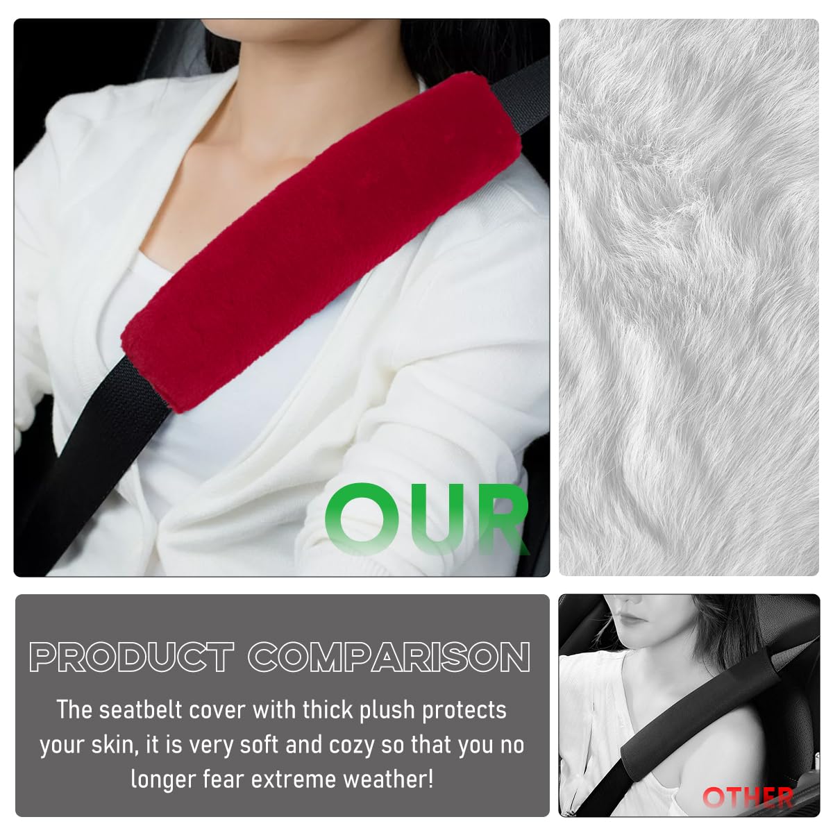 2 almohadillas de hombro para cinturón de seguridad, fundas suaves y esponjosas para cinturón de seguridad, cómodas y cálidas, para adultos y niños, accesorios de coche (rojo vino)