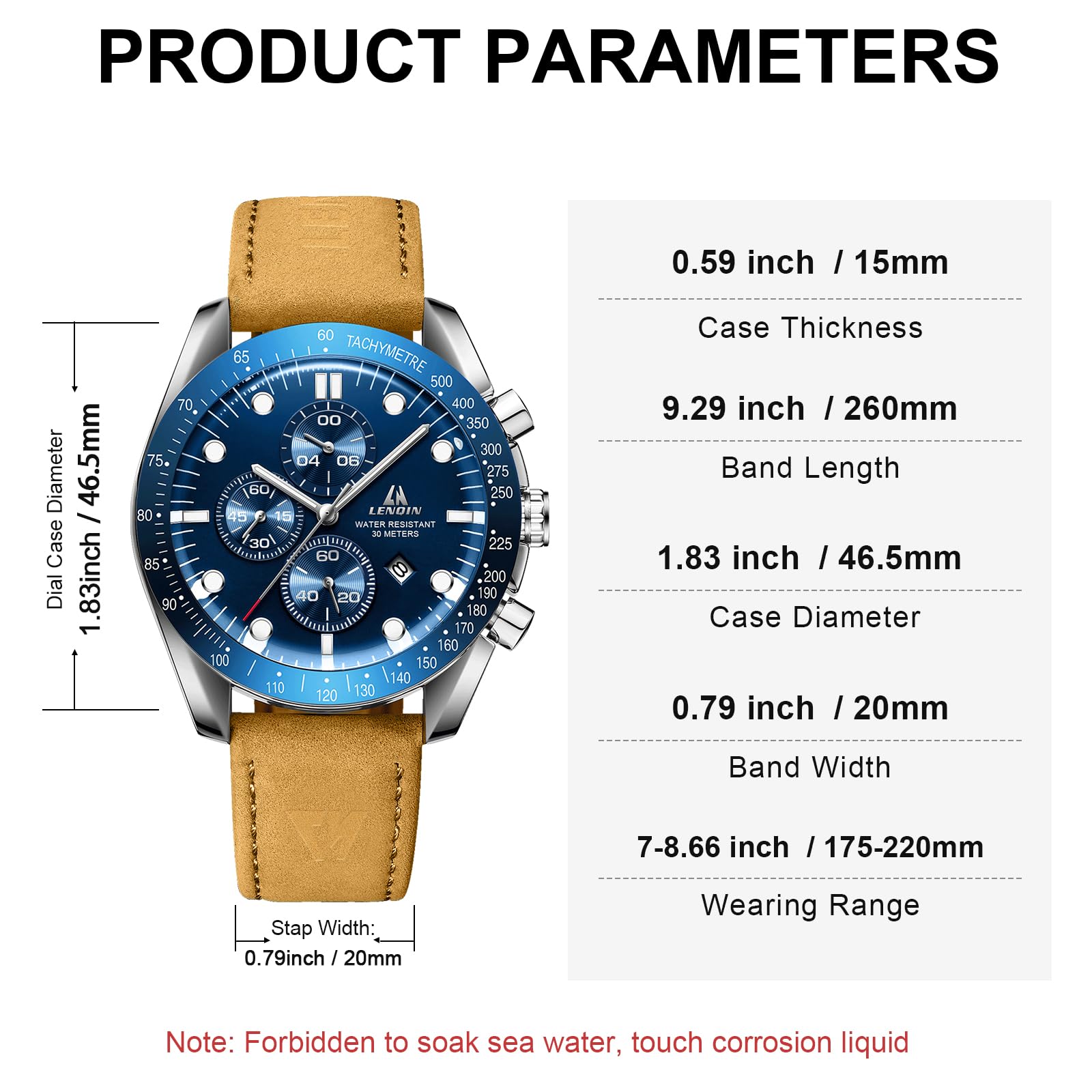 LN LENQIN Mens Watches Leather Watch Analog Quartz Watch for Men Luminous Luxury Fashion Business Casual 30M Waterproof Men's Wrist Watches with Date