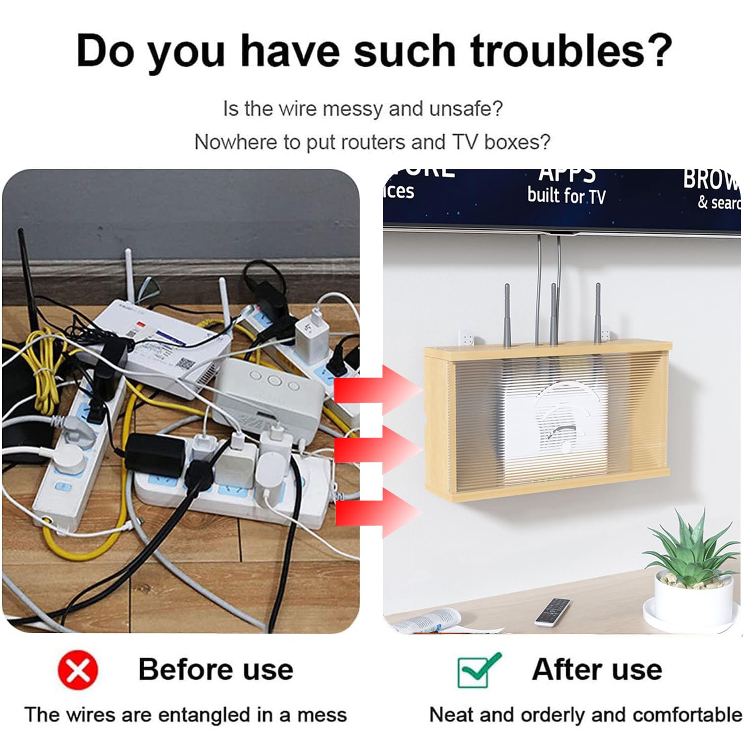 Półka do routera, pudełko do przechowywania routera Wi-Fi, organizer na kabel, organizer do routera, pudełko do przechowywania routera WiFi do ukrycia routera Wi-Fi i kabli (Legno)