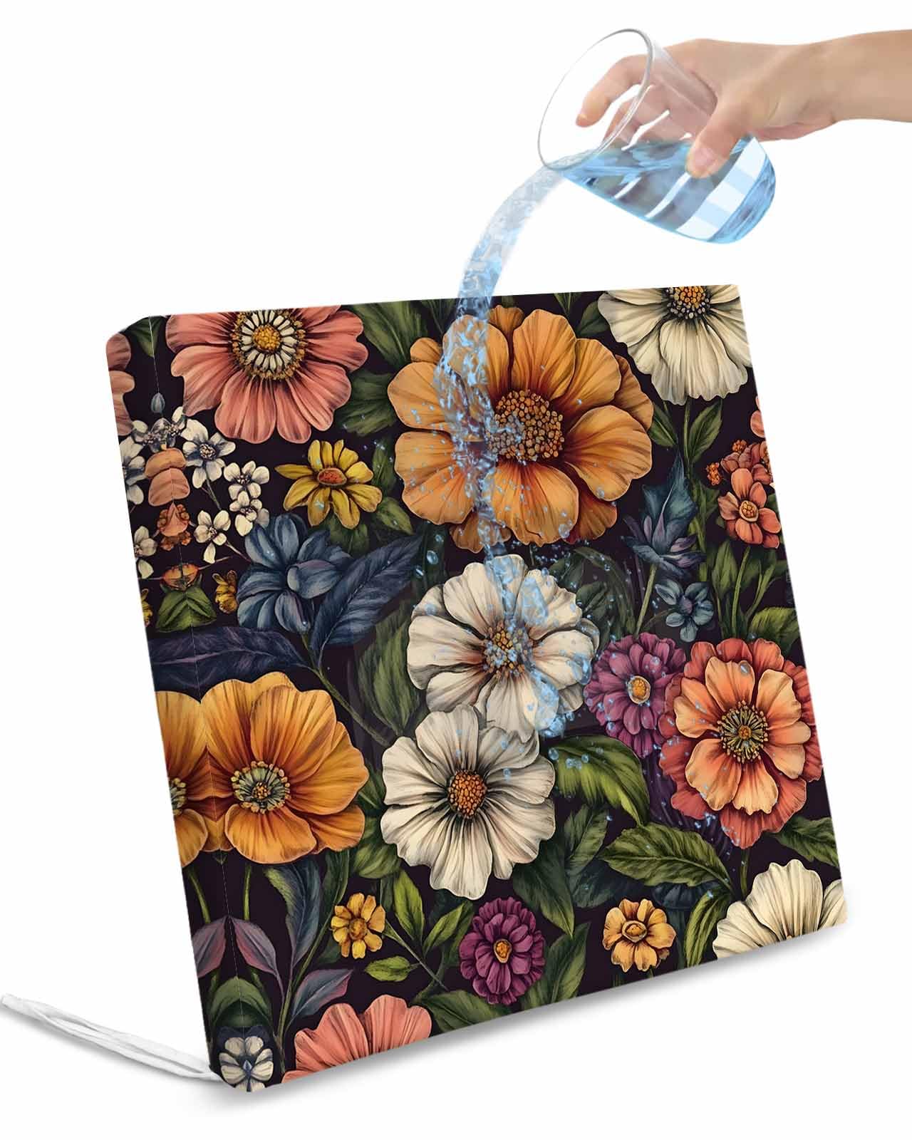 2 Pack Vintage Flower Waterproof Cushion Covers with Ties, Outdoor Patio Chaise Lounge Chair Seat Cushion Slip Covers Replacement(Only Cover) Cottagecore Blooms Spring Botanical 24