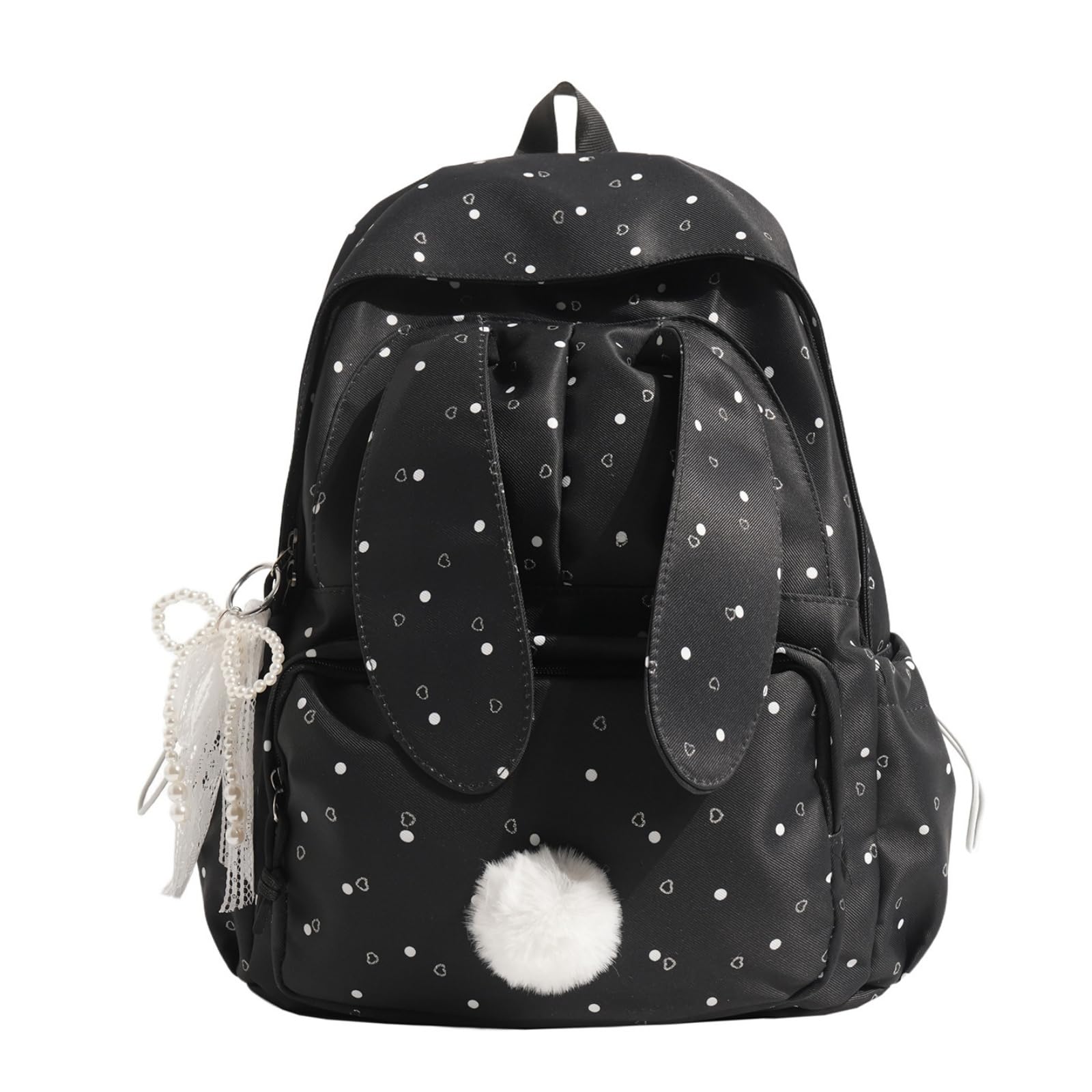 Süßer Rucksack Mädchen mit Hasenohren, Großer Schulrucksack Wasserdicht für Teenie Mädchen, Niedlicher Kawaii Schultasche für Schule, Freizeit und Alltag (Schwarz)