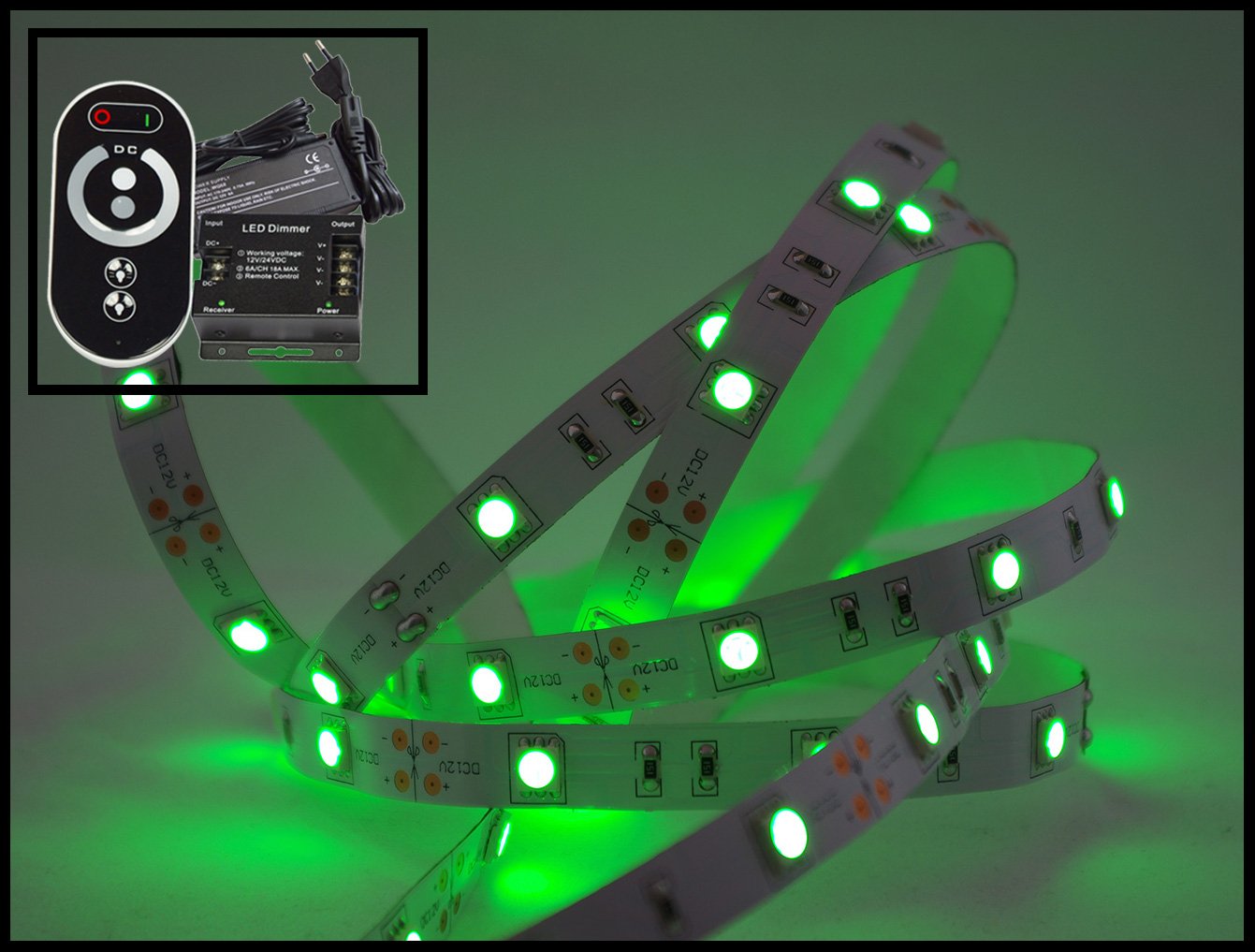 5 Metros Verde Tira LED Set (30 LED/M, IP20, incluye controlador, mando a distancia y fuente de alimentación de 3 a)